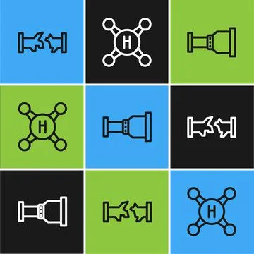 Set line Broken pipe, Pipe adapter and Water tap icon. Vector Stock Illustration