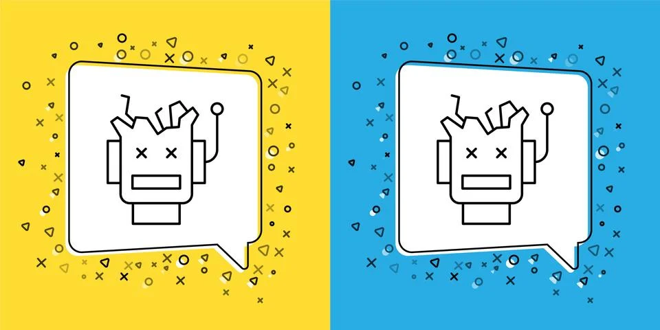 Set line Broken robot icon isolated on yellow and blue background. Artificial Illustrazione stock
