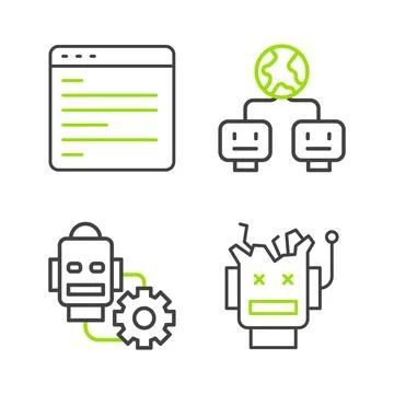 Set line Broken robot, Robot setting, Artificial intelligence and Computer .. Stock Illustration