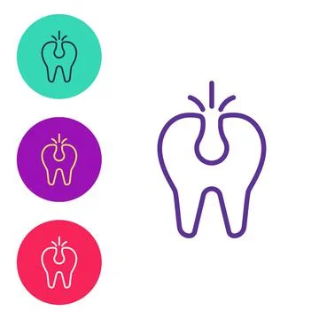 Set line Broken tooth icon isolated on white background. Dental problem icon Illustrazione stock