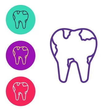Set line Broken tooth icon isolated on white background. Dental problem icon イラスト素材