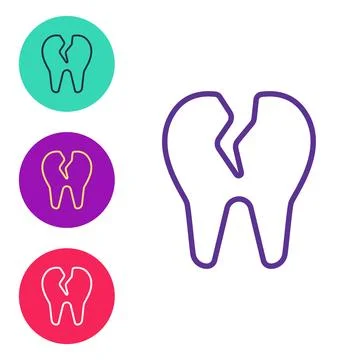 Set line Broken tooth icon isolated on white background. Dental problem icon Stockillustratie