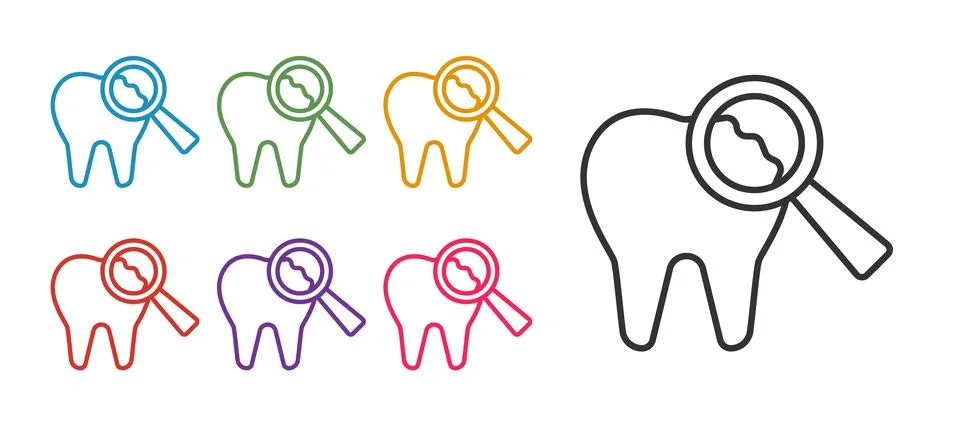 Set line Broken tooth icon isolated on white background. Dental problem icon イラスト素材