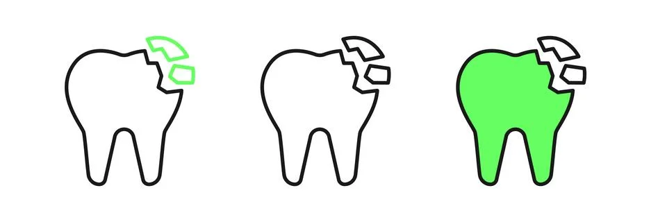 Set line Broken tooth icon isolated on white background. Dental problem ico.. イラスト素材