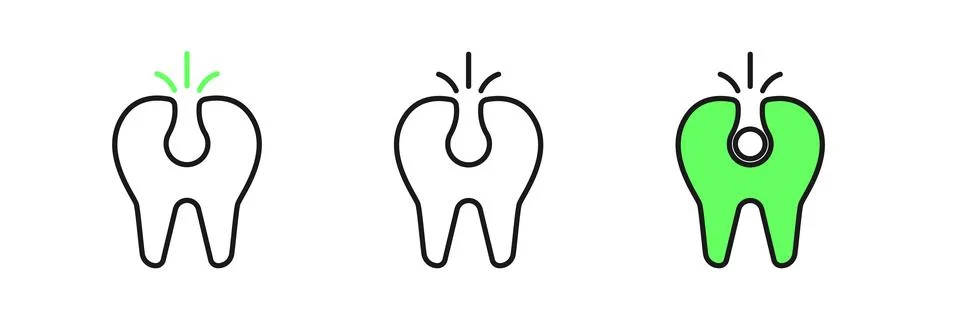 Set line Broken tooth icon isolated on white background. Dental problem ico.. イラスト素材