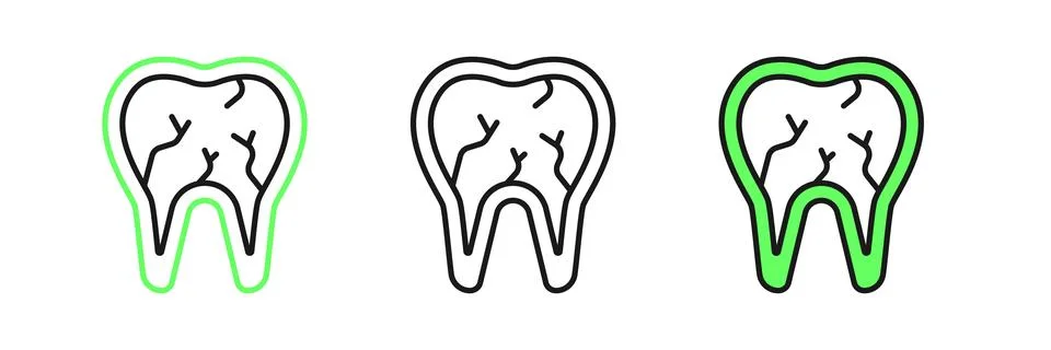 Set line Broken tooth icon isolated on white background. Dental problem ico.. イラスト素材