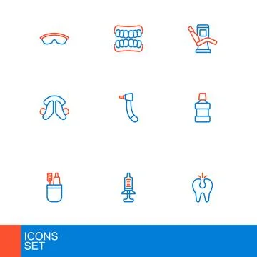 Set line Broken tooth, Syringe, Toothbrush and toothpaste, Mouthwash, Denta.. 스톡 일러스트