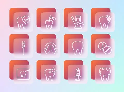 Set line Broken tooth, Tooth whitening, Syringe, Dental plate, Medical dent.. Stock Illustration