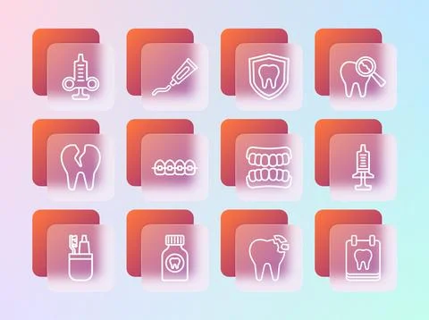 Set line Broken tooth, Toothache painkiller tablet, Dentures model, Teeth w.. イラスト素材