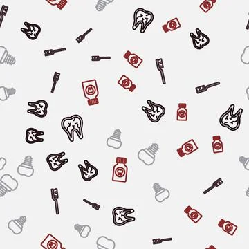 Set line Broken tooth, Toothbrush, Dental implant and Toothache painkiller Stock Illustration
