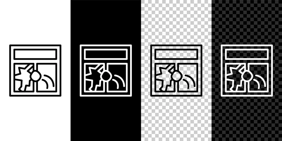 Set line Broken window icon isolated on black and white background. Damaged w Ilustración de archivo