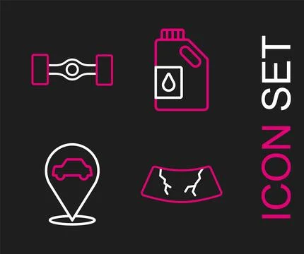 Set line Broken windshield, Location with car service, Canister for motor o.. Ilustración de archivo