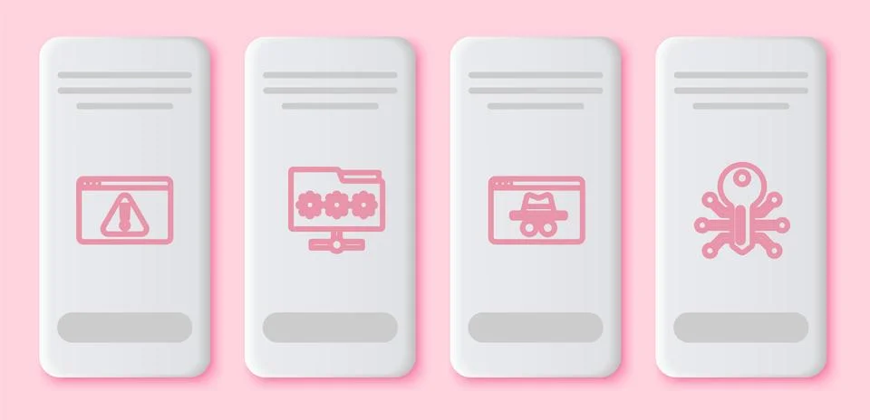 Set line Browser with exclamation mark, Folder password, incognito window and Stock Illustration