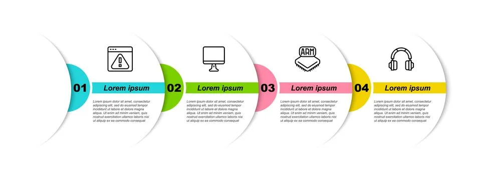Set line Browser with exclamation mark, Computer monitor screen, Processor and イラスト素材
