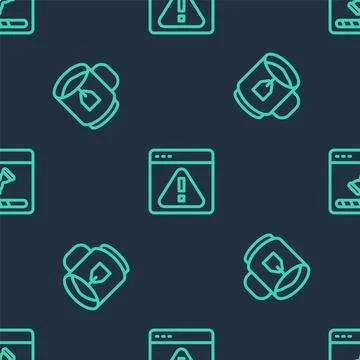 Set line Browser with exclamation mark, Cup of tea tea bag and Loading data w Illustrazione stock