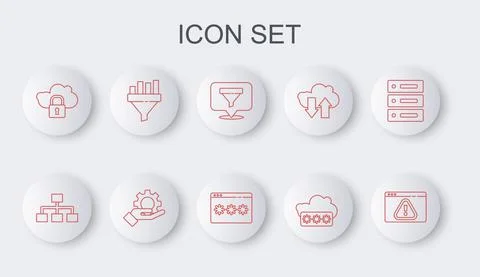 Set line Browser with exclamation mark, Hierarchy organogram chart, Location Stock Illustration