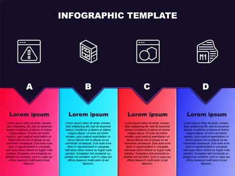 Set line Browser with exclamation mark, Computer, Software and Processor Illustrazione stock