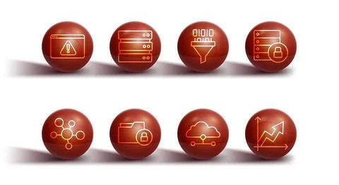 Set line Browser with exclamation mark, Mind map infographic, Server security Stockillustratie