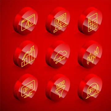 Set line Browser with exclamation mark, Data analysis, Calculator, Financial  Stock Illustration