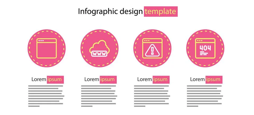 Set line Browser with exclamation mark, Page 404 error, Web development and w Stockillustratie