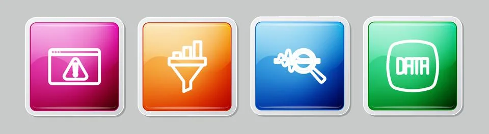 Set line Browser with exclamation mark, Sales funnel chart, Search data analysis 库存插图