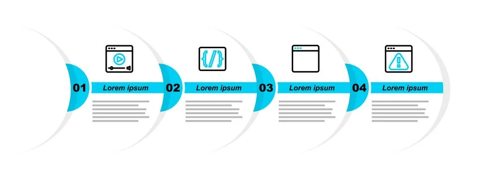 Set line Browser with exclamation mark, window, Programming language syntax.. Illustrazione stock