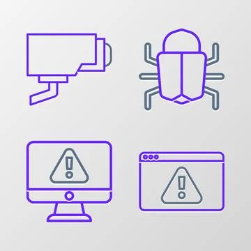 Set line Browser with exclamation mark, Monitor, System bug and Security ca.. Stock Illustration
