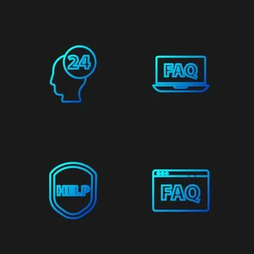 Set line Browser FAQ, Shield with text Help, Support operator in touch and .. Stock Illustration