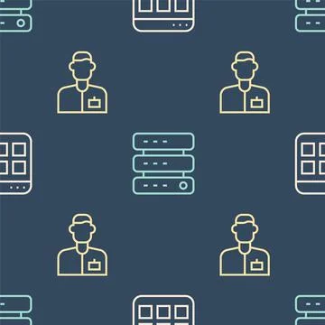 Set line Browser files, Analyst engineer and Server, Data, Web Hosting on Stock Illustration