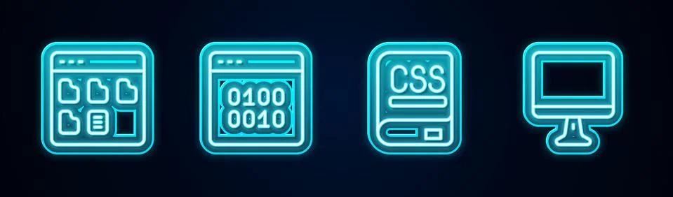 Set line Browser files, Binary code, Books about programming and Computer mon Stock Illustration