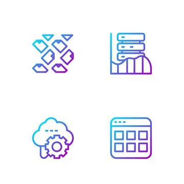 Set line Browser files, Cloud technology data transfer, Data stream and Server Stock Illustration