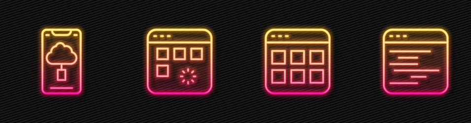 Set line Browser files, Cloud technology data transfer, Loading window and Illustrazione stock