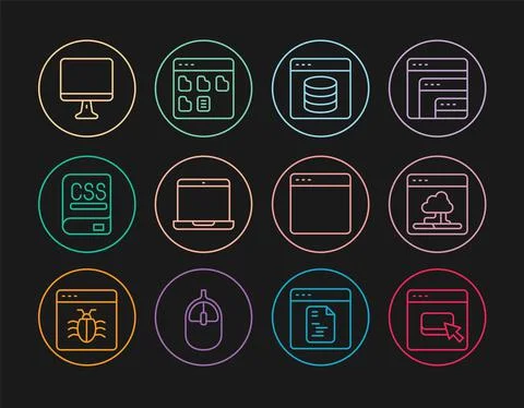 Set line Browser files, Cloud technology data transfer, Server, Data, Web イラスト素材