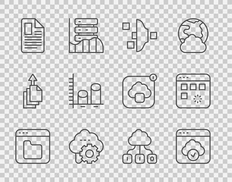Set line Browser files, Cloud technology data transfer, Filter setting, File  Stockillustratie
