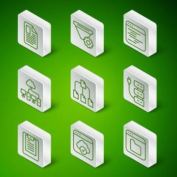 Set line Browser files, Cloud technology data transfer, File document, Folder Illustrazione stock