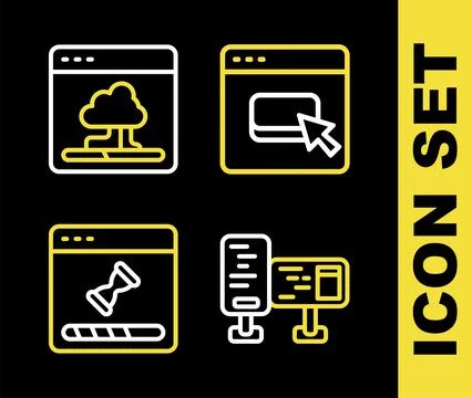 Set line Browser files, Computer monitor screen, Loading data window and Cloud Stockillustratie