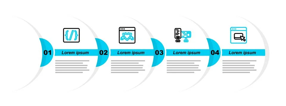 Set line Browser files, Computer monitor screen, with shield and Programmin.. Stock Illustration