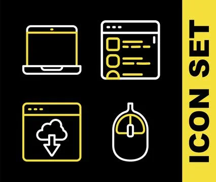 Set line Browser files, Computer mouse, Cloud technology data transfer and .. Stock Illustration