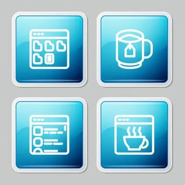 Set line Browser files, Cup of tea with tea bag,  and Software icon. Vector 스톡 일러스트