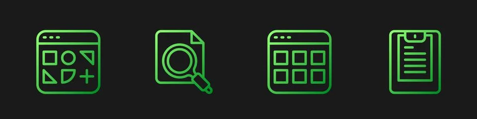 Set line Browser files, Different, Search concept with folder and Server, Data Stock Illustration