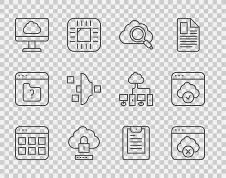 Set line Browser files, Failed access cloud storage, Search computing, Cloud Stock-Illustration