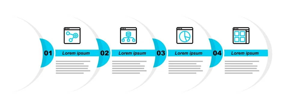 Set line Browser files, Graph chart infographic, Server, Data and window ic.. Stock Illustration