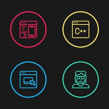 Set line Browser files, Hacker or coder, Software and icon. Vector 스톡 일러스트