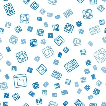 Set line Browser files, Hard disk drive HDD and Processor with CPU on seamless Stock Illustration