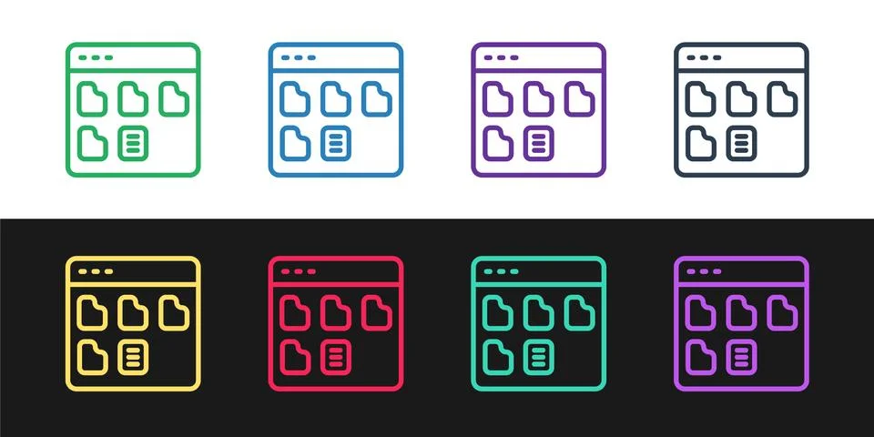 Set line Browser files icon isolated on black and white background. Vector Stockillustratie