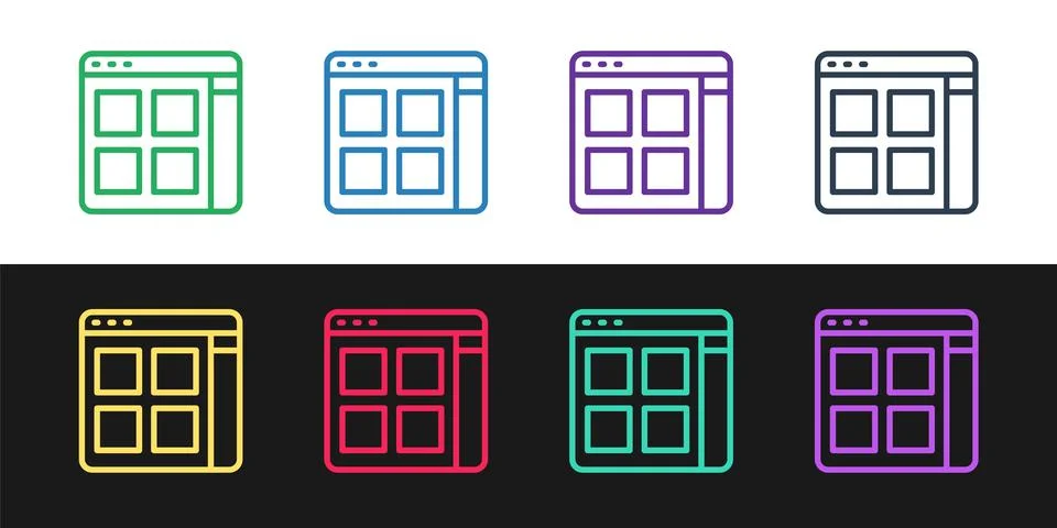 Set line Browser files icon isolated on black and white background.  Vector Illustrazione stock