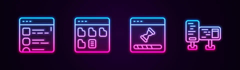 Set line Browser files, , Loading data window and Computer monitor screen Stock Illustration