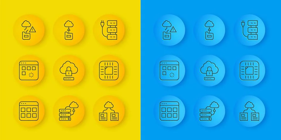 Set line Browser files, Loading data window, Cloud computing lock, technolo.. Stock Illustration