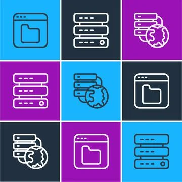Set line Browser files, Network cloud connection and Server, Data, Web Hosting Stock Illustration