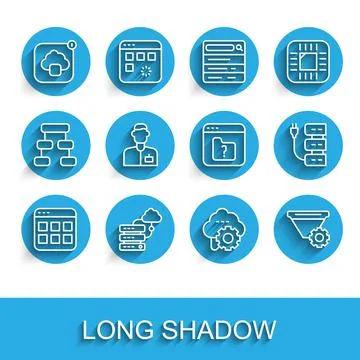 Set line Browser files, Network cloud connection, Cloud technology data transfer Stock Illustration